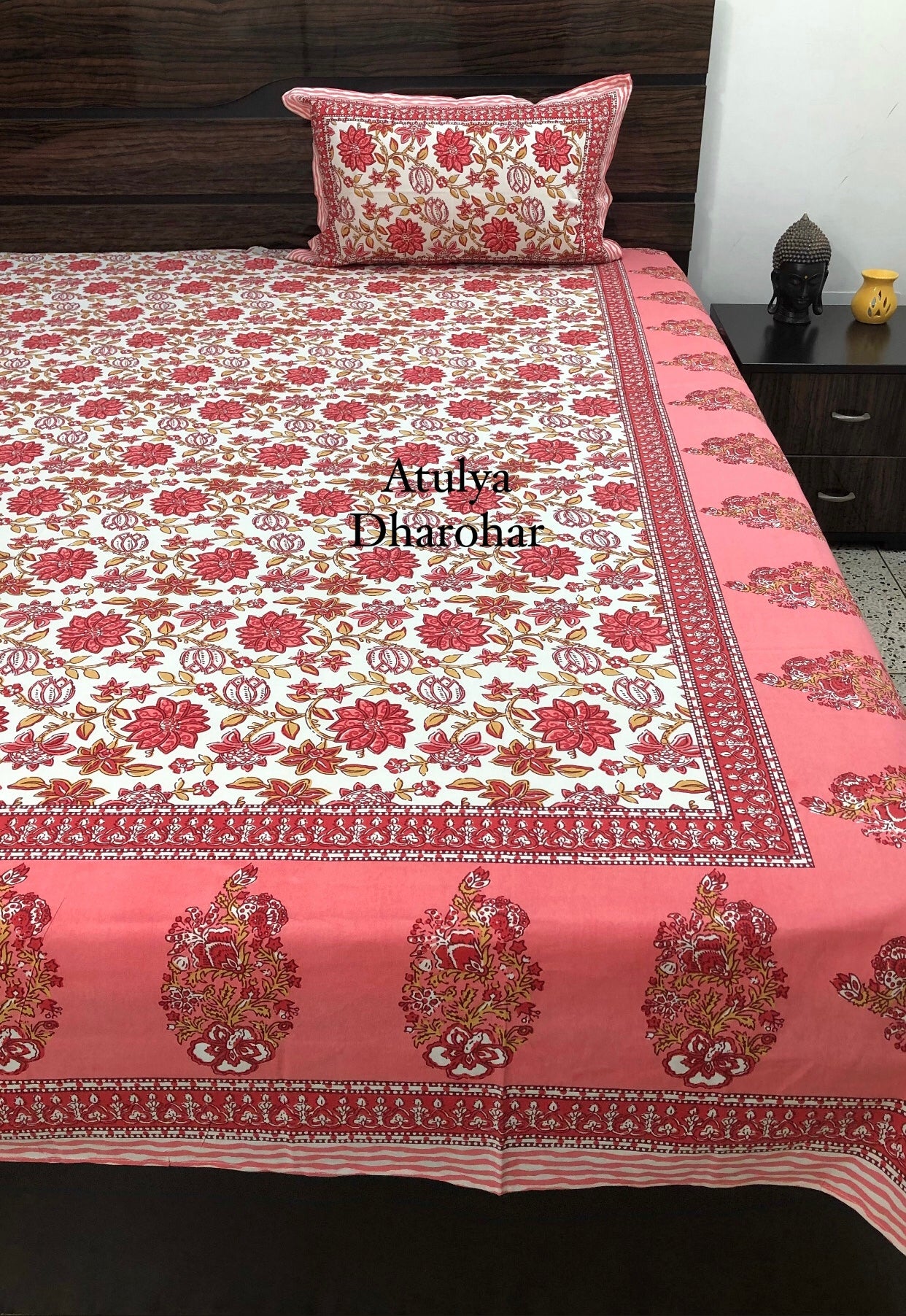 Pink Floral Jaal Bedsheet