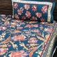 Navy Blue and Multicolour Floral Jaal Super King Cotton Bedsheet