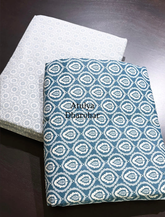 Blue Floral Motifs Cambric Cotton Single Dohar Pair