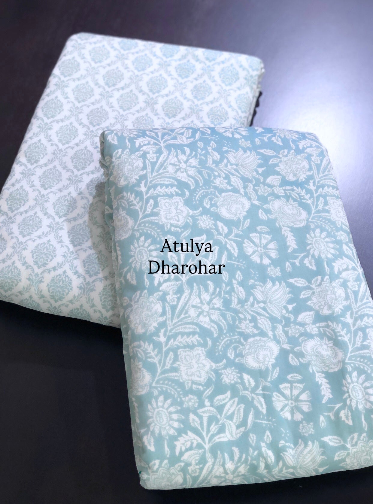 Blue Floral Mulmul Single Dohar Pair
