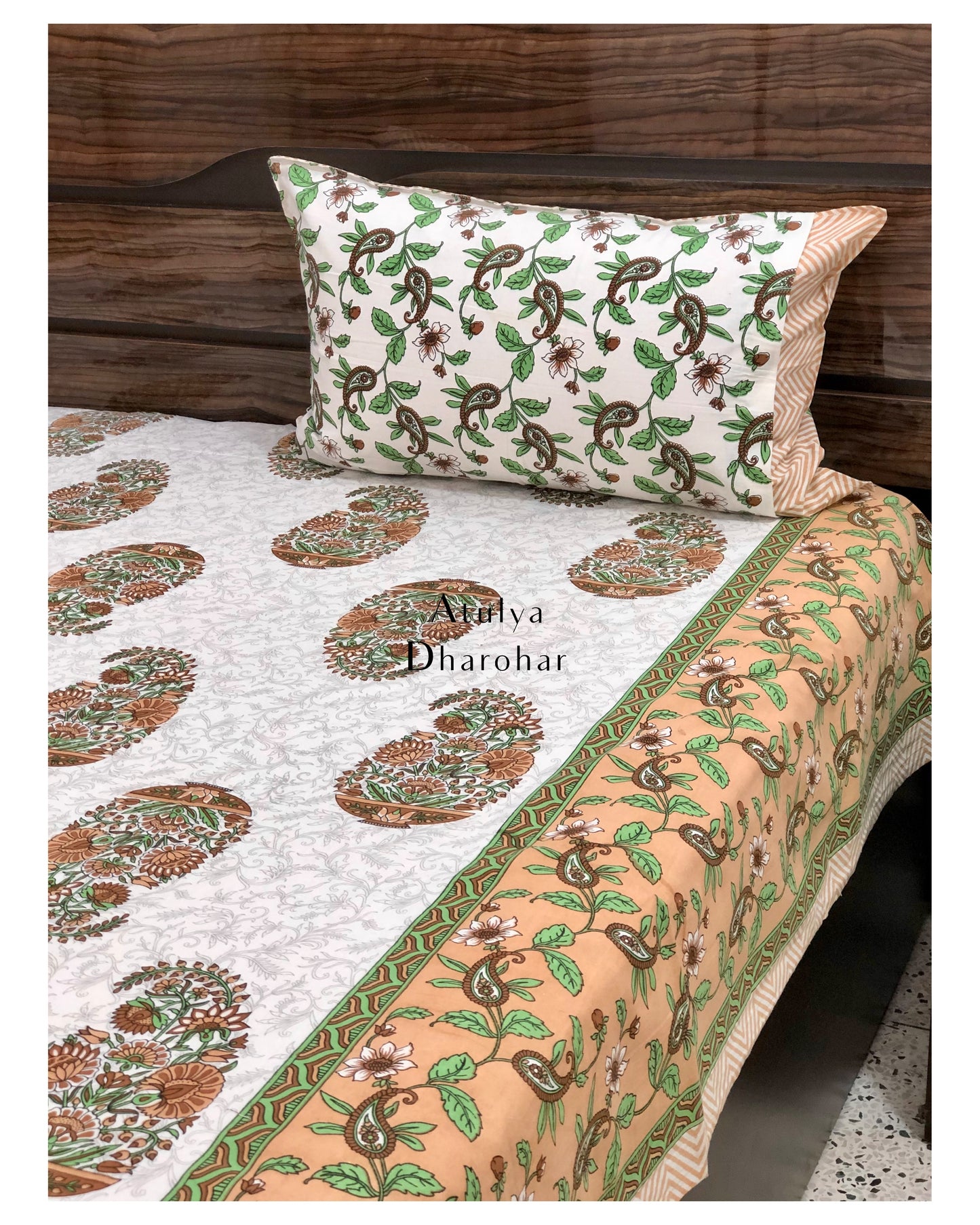 Brown Paisley Motifs Bedsheet