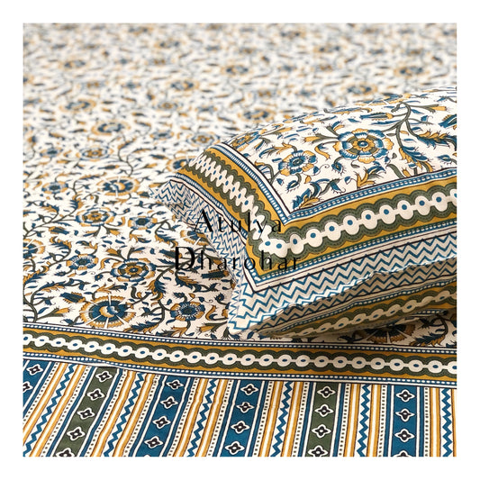 Green and Teal Floral Jaal Bedsheet