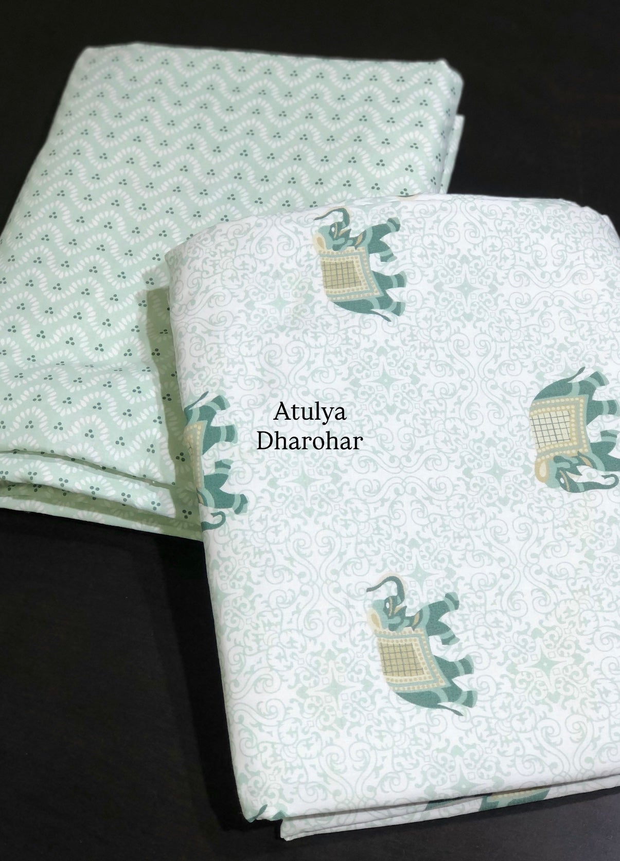 Green Elephant Motifs Cambric Cotton Single Dohar Pair
