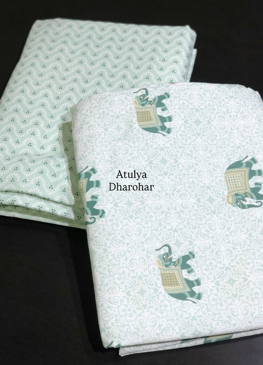 Green Elephant Motifs Cambric Cotton Single Dohar Pair