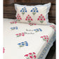 Pink and Blue Floral Motifs Hand Block Super King Bedsheet