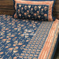 Navy Blue Floral Motifs Cotton Super King Bedsheet