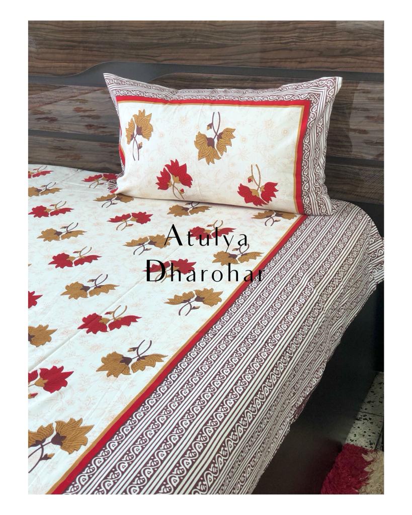 Red and Brown Leaves Motifs Bedsheet