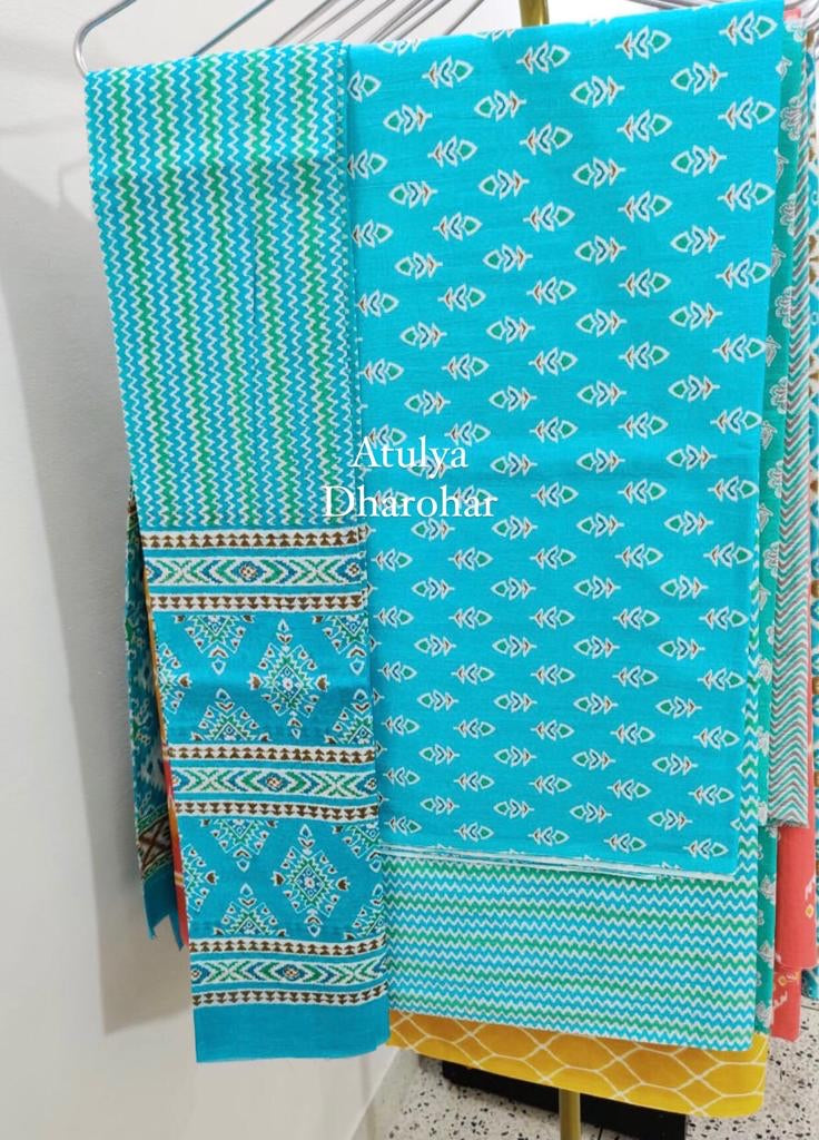 Blue Suit Fabric with Cotton Dupatta