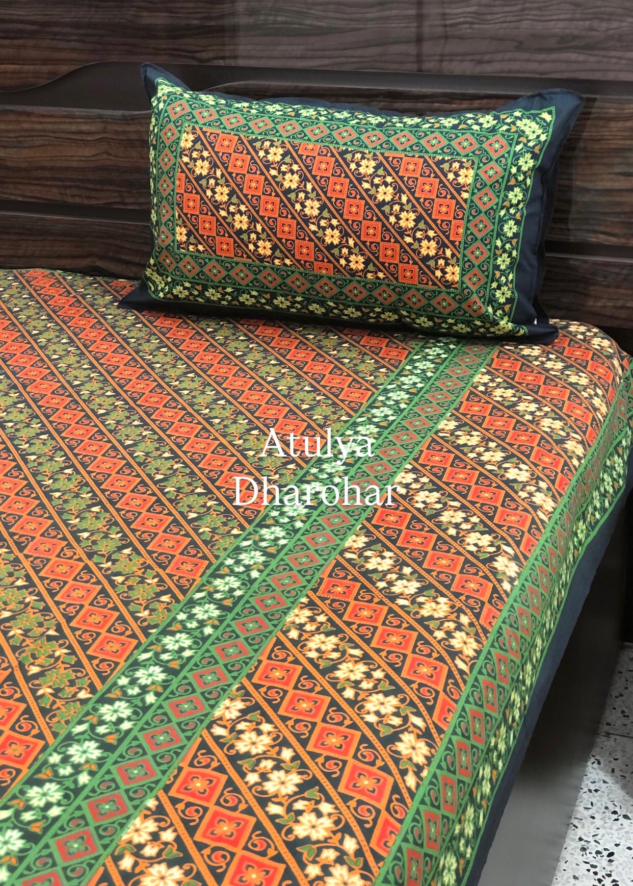 Green Mandala Cotton King Size Bedsheet