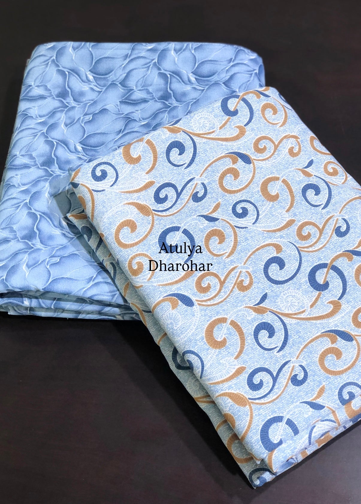 Blue and Brown Cambric Cotton Single Dohar Pair