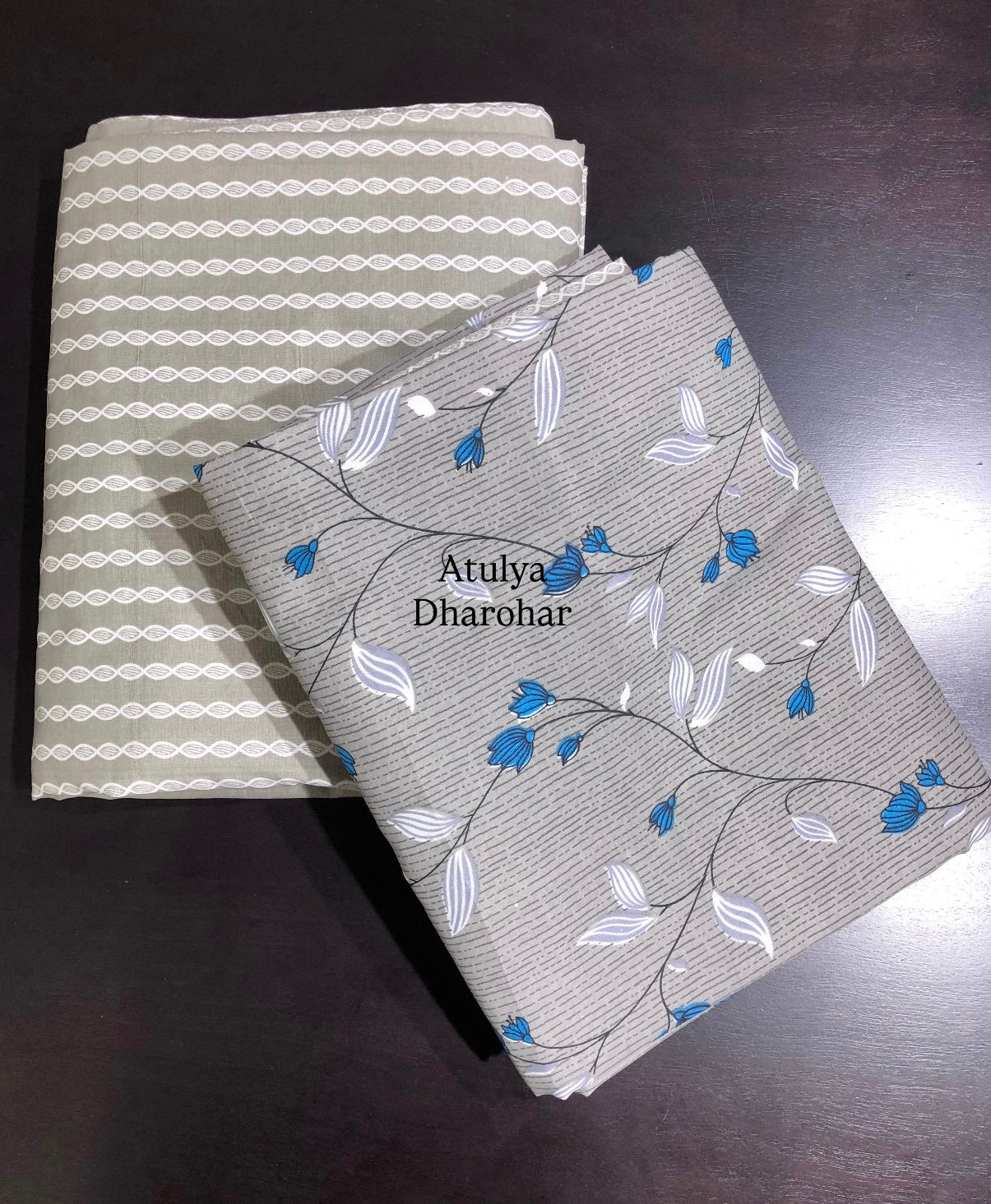 Blue Floral Jaal Cambric Cotton Single Dohar Pair
