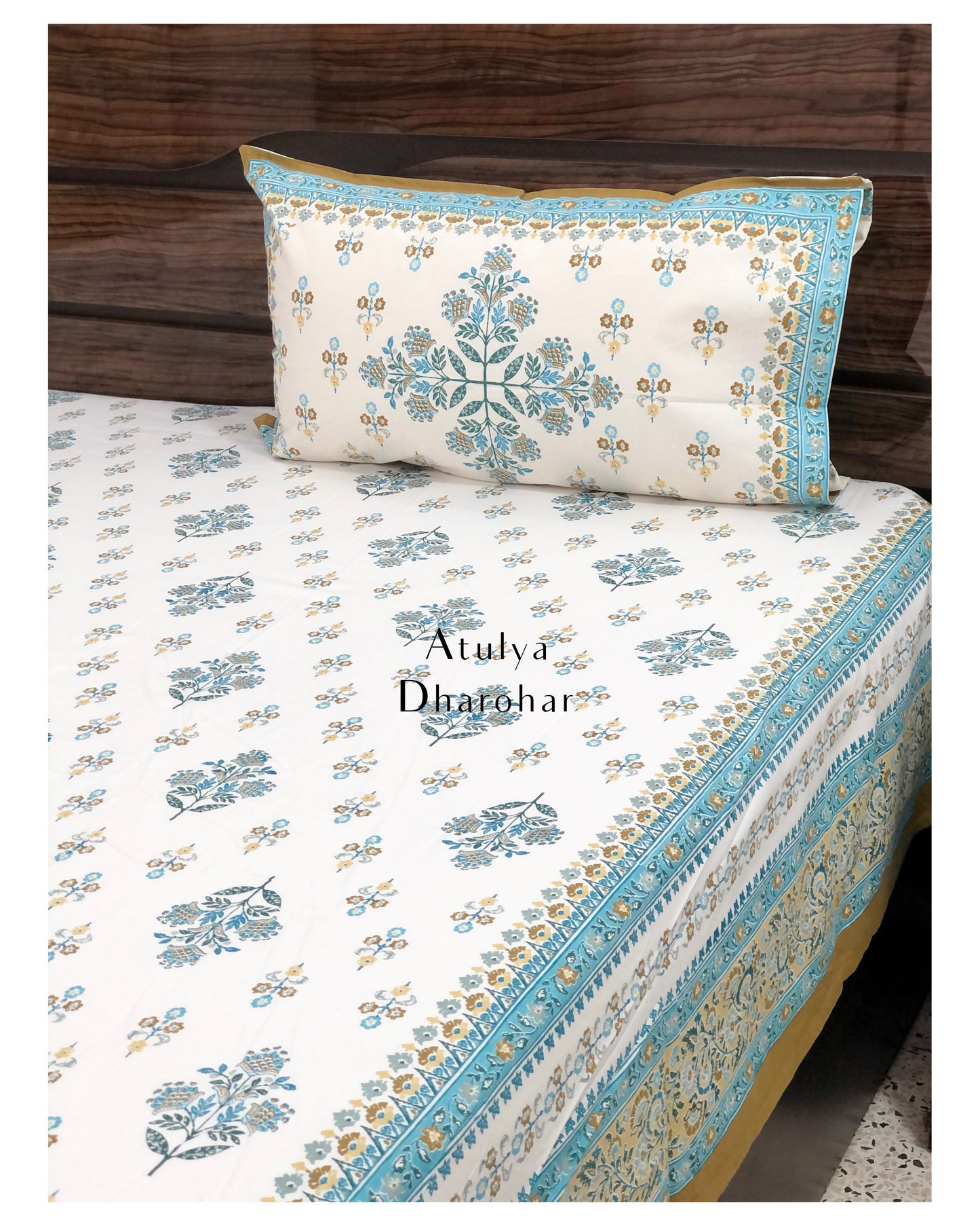 Teal Floral Mandala Bedsheet