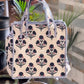 Navy Blue Marigold Floral Mini Tote Bag with Zip