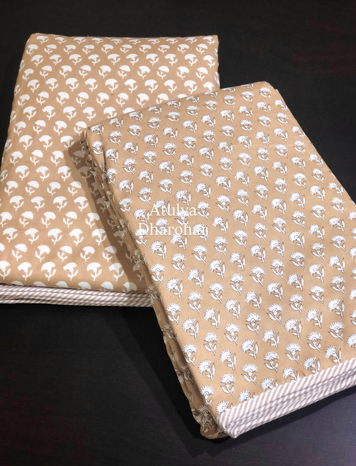 Brown Floral Motifs Mulmul Single Dohar Pair