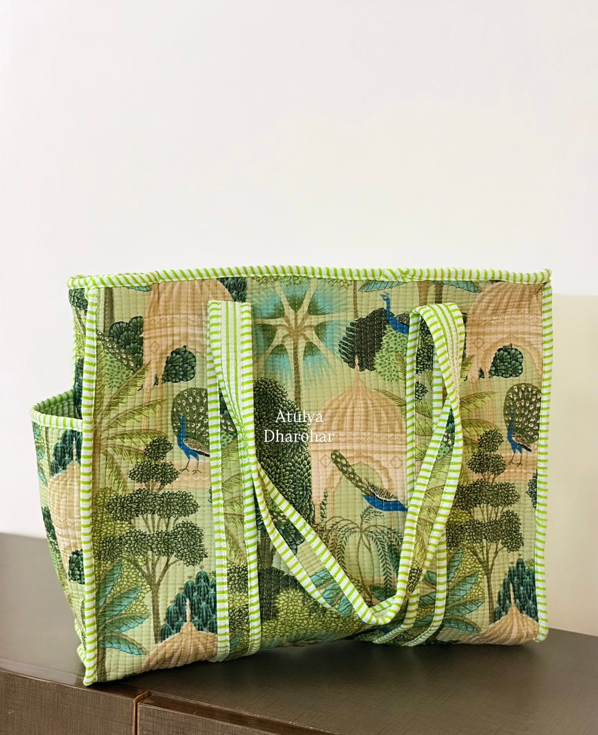 Green Peacock Medium Tote Bag with Zip