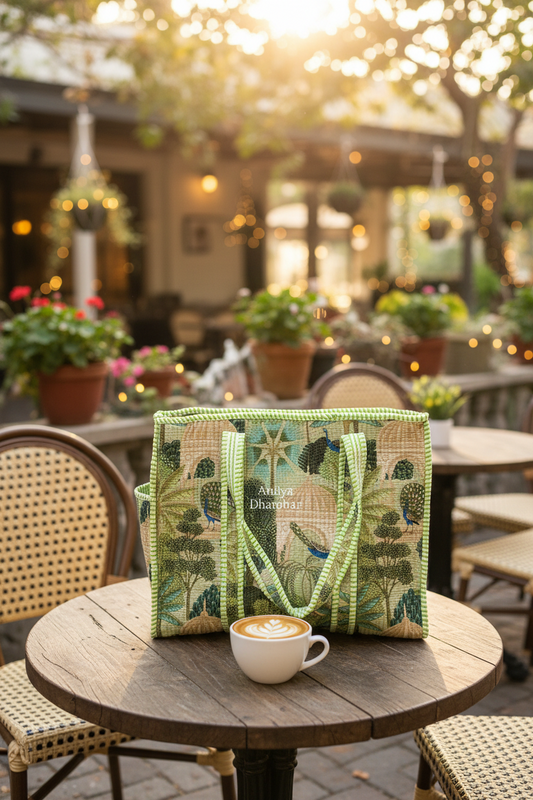 Green Peacock Medium Tote Bag with Zip