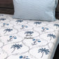 Blue and Grey Palm Tree Mughal Jaal Cotton Single Bed Bedsheet