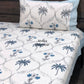 Blue and Grey Palm Tree Mughal Jaal Cotton Single Bed Bedsheet