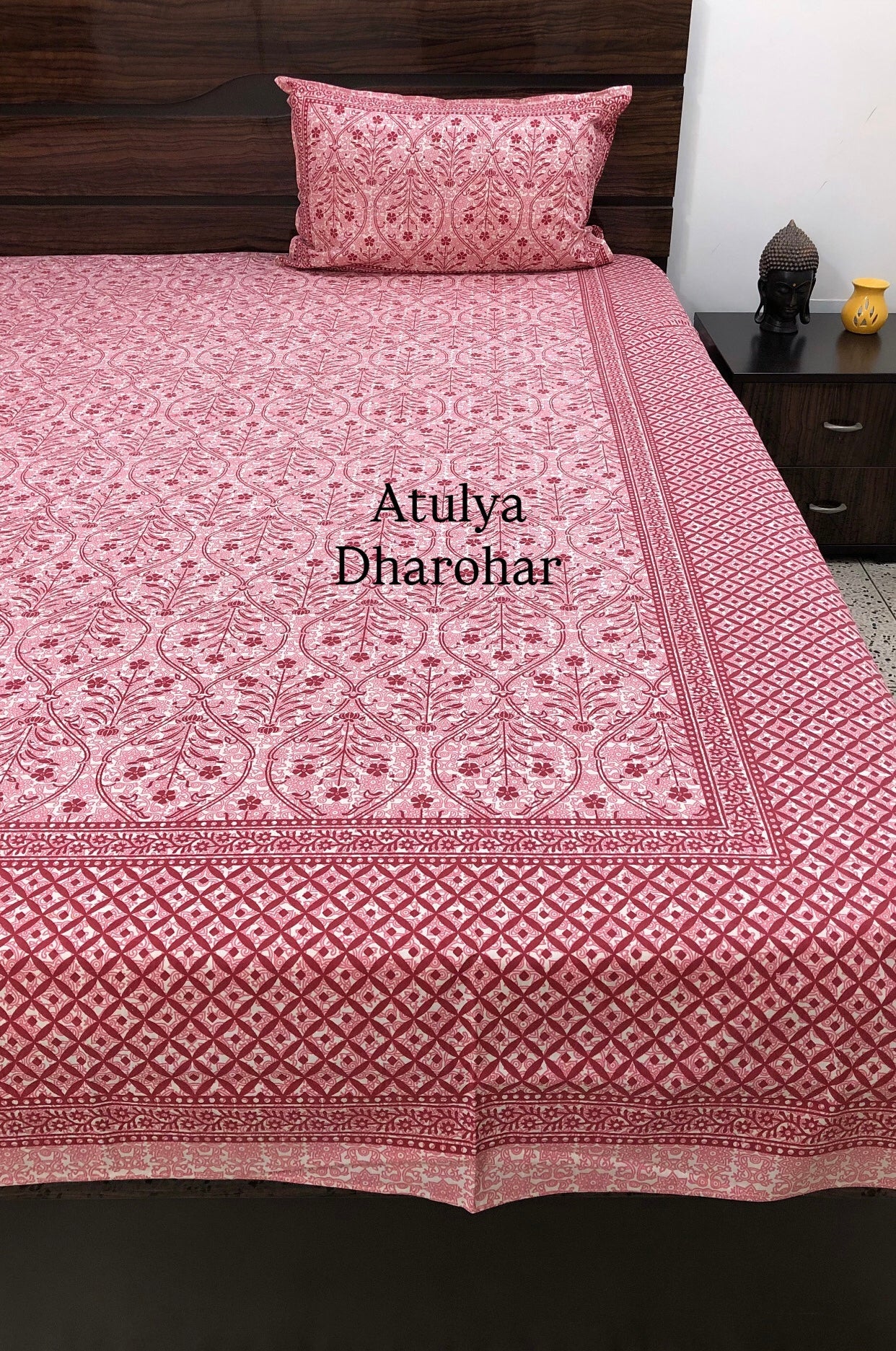 Pink Mughal Jaal Cotton King Size Bedsheet