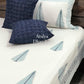 Turquoise Blue Pine Motifs Hand Block Printed Super King Bedsheet