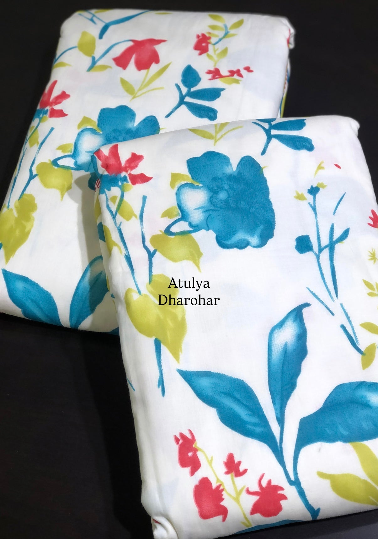 Blue and Red Floral Mulmul Single Bed Dohar Pair
