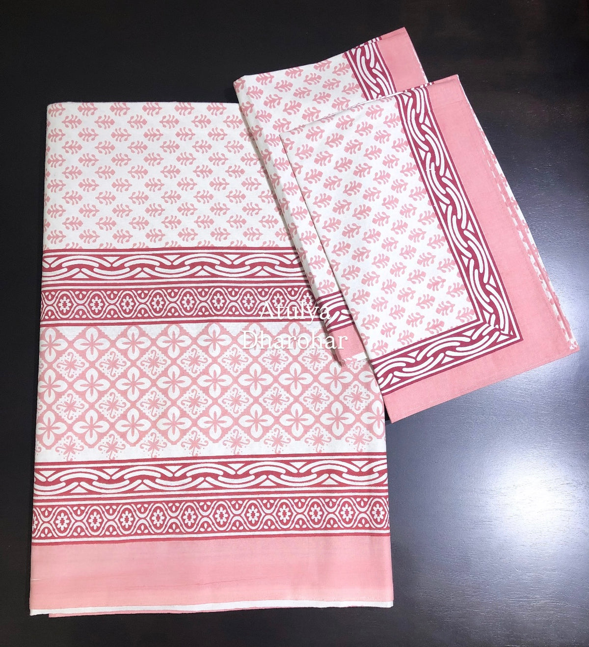 Pink Butti Cotton King Size Bedsheet