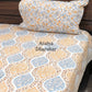 Yellow and Blue Mughal Jaal Hand Block Printed Super King Bedsheet