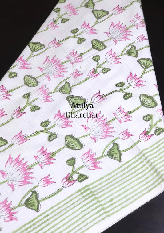 Lotus Jaal Hand Block Waffle Cotton Towel