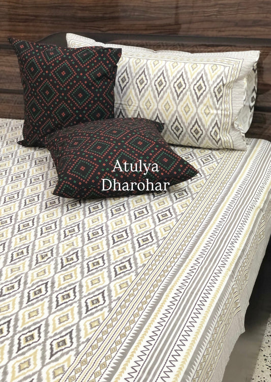 Grey Ikat Cotton King Size Bedsheet