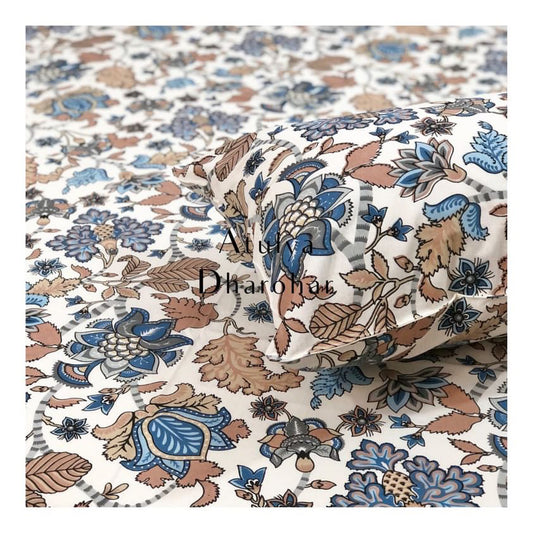 Blue and Brown Floral Jaal Bedsheet