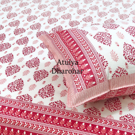Pink Mughal Motifs Cotton King Size Bedsheet