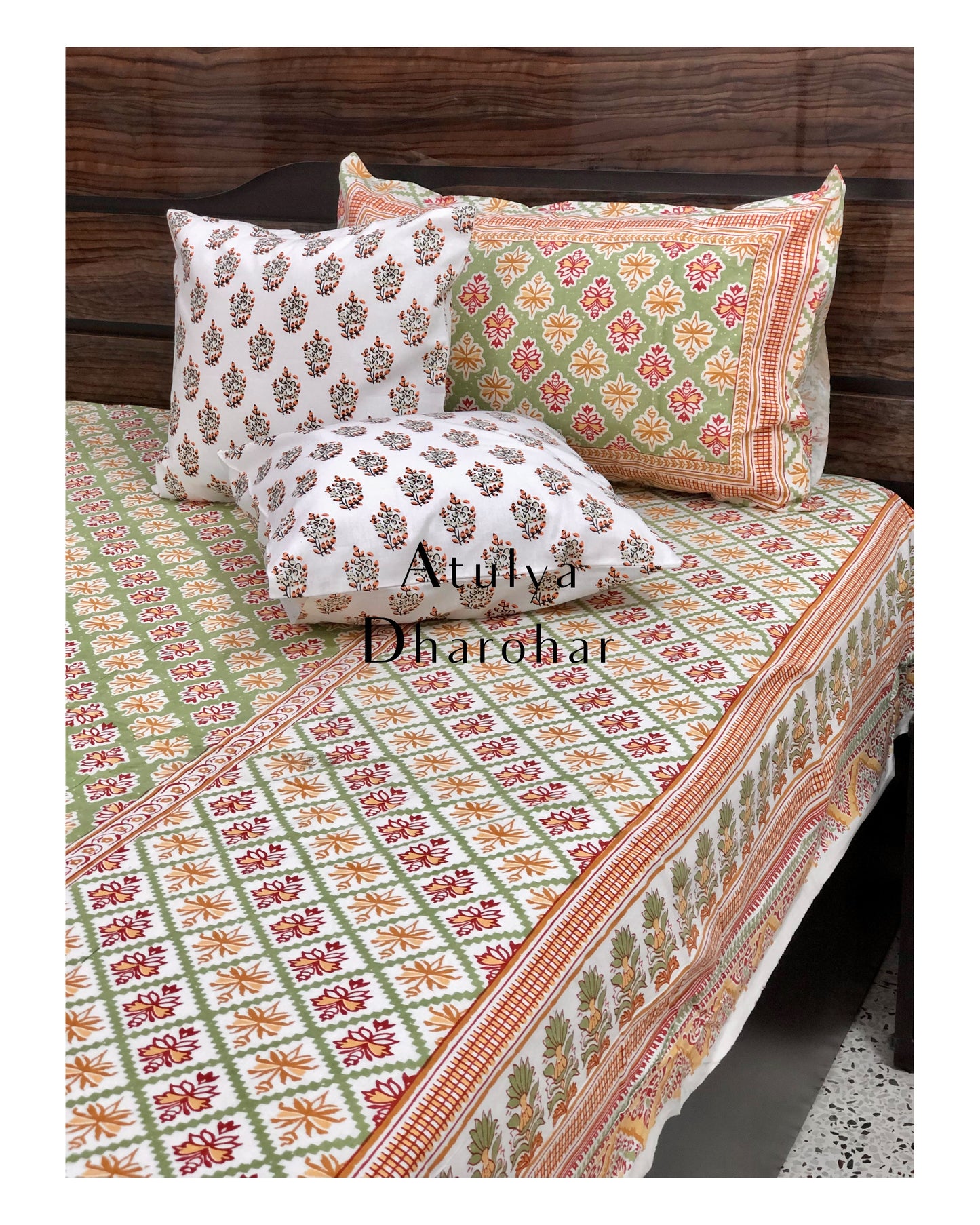 Green Floral Motifs Bedsheet