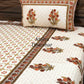 Rust and Green Floral Cotton King Size Bedsheet