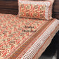 Rust and Green Floral Jaal Cotton King Size Bedsheet