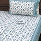 Blue Grey Floral Mughal Jaal Cotton King Size Bedsheet