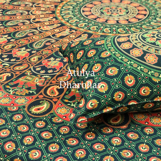 Green Mandala Cotton King Size Bedsheet