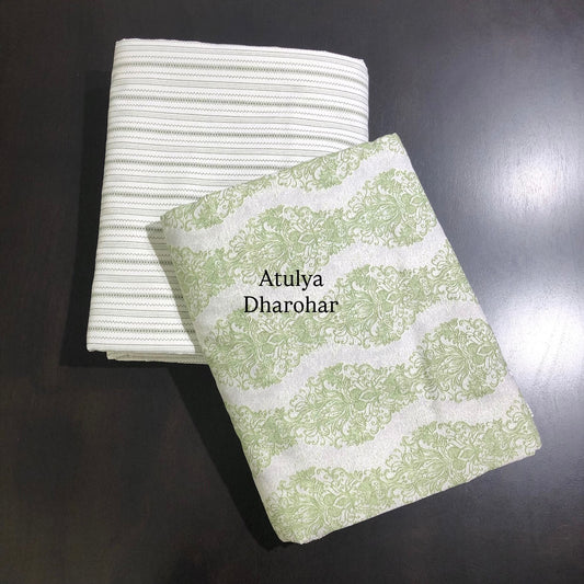 Green Floral Cambric Cotton Single Dohar Pair