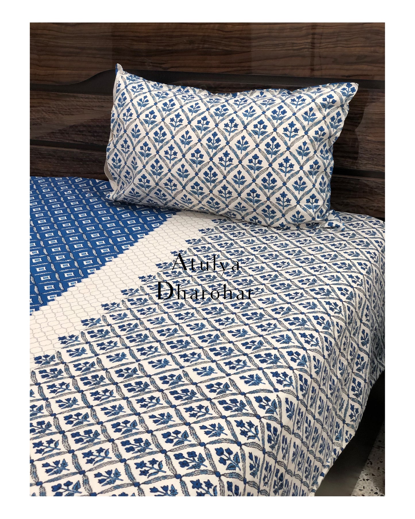 Blue Floral Motifs Bedsheet