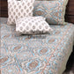 Grey and Blue Ikat Cotton King Size Bedsheet