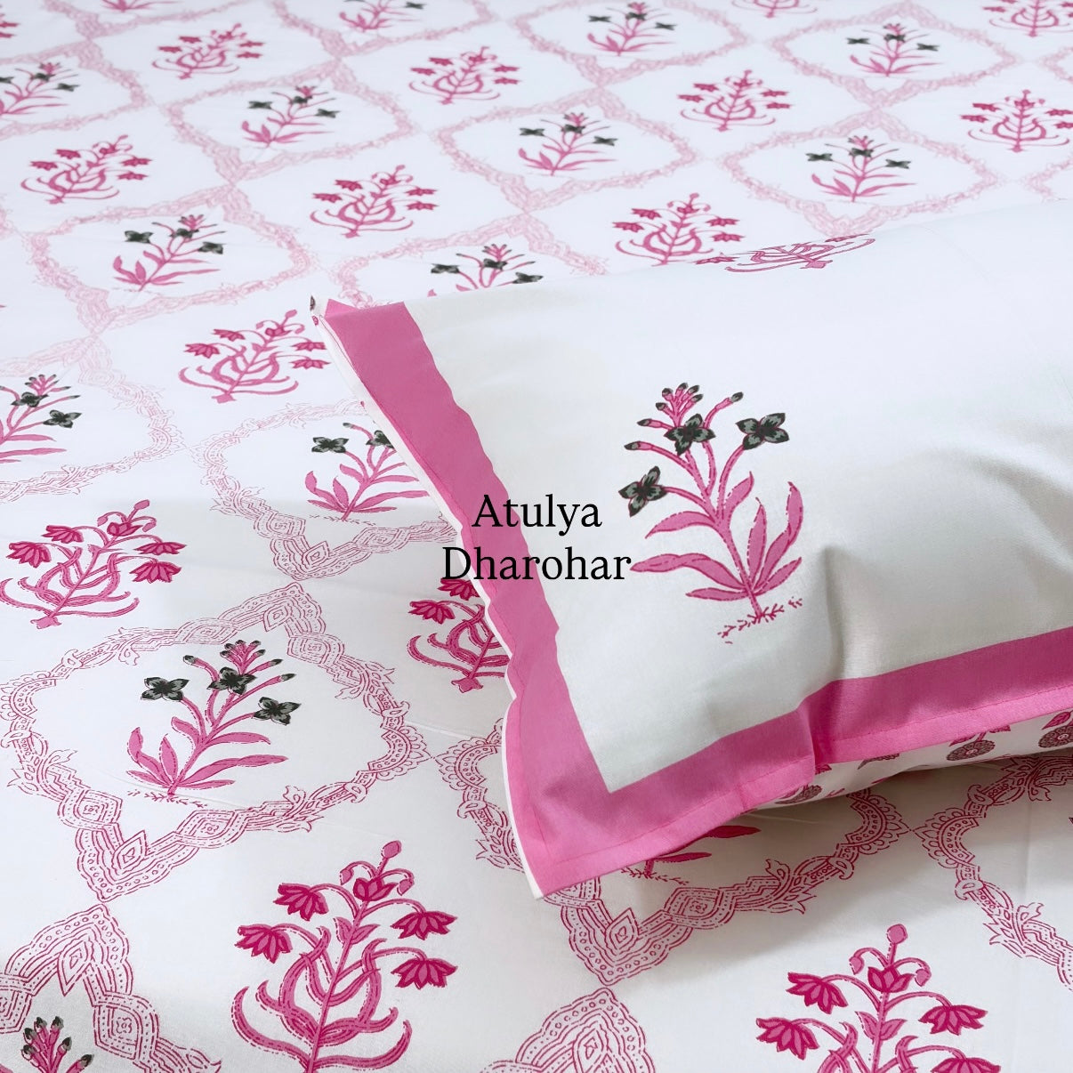 Pink Floral Mughal Jaal Cotton Super King Bedsheet