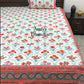 Orange & Pink Tulip Floral Motifs Cotton Bedsheet