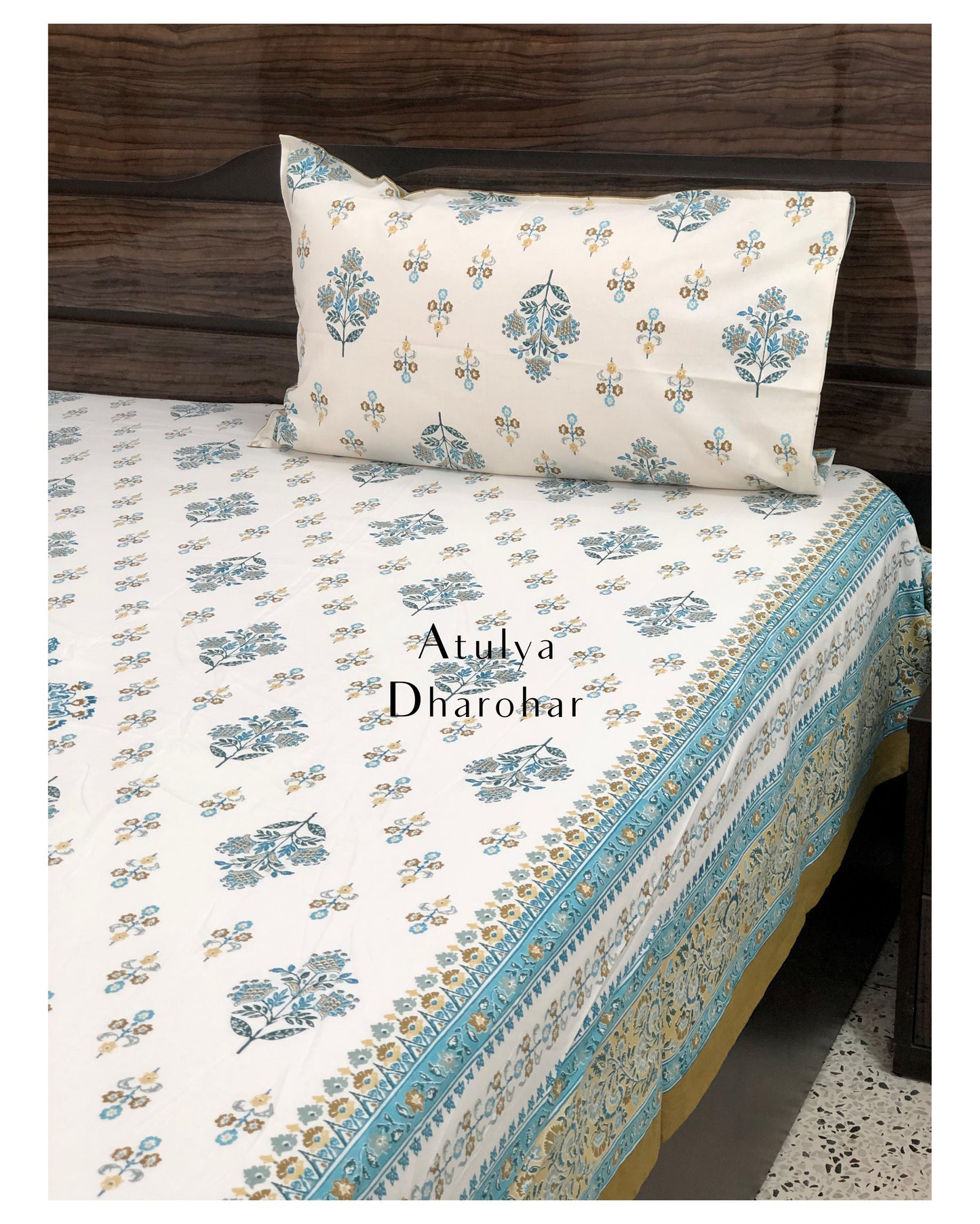 Teal Floral Mandala Bedsheet