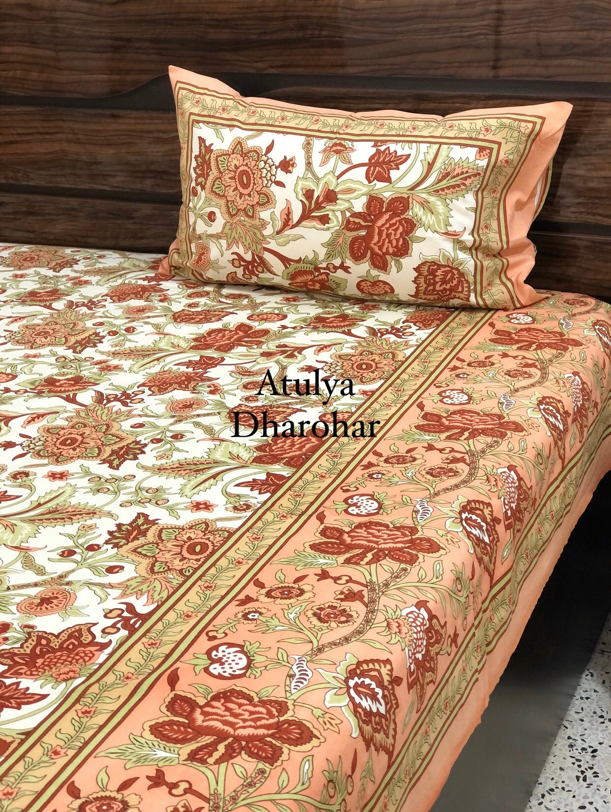 Orange Floral Jaal Bedsheet