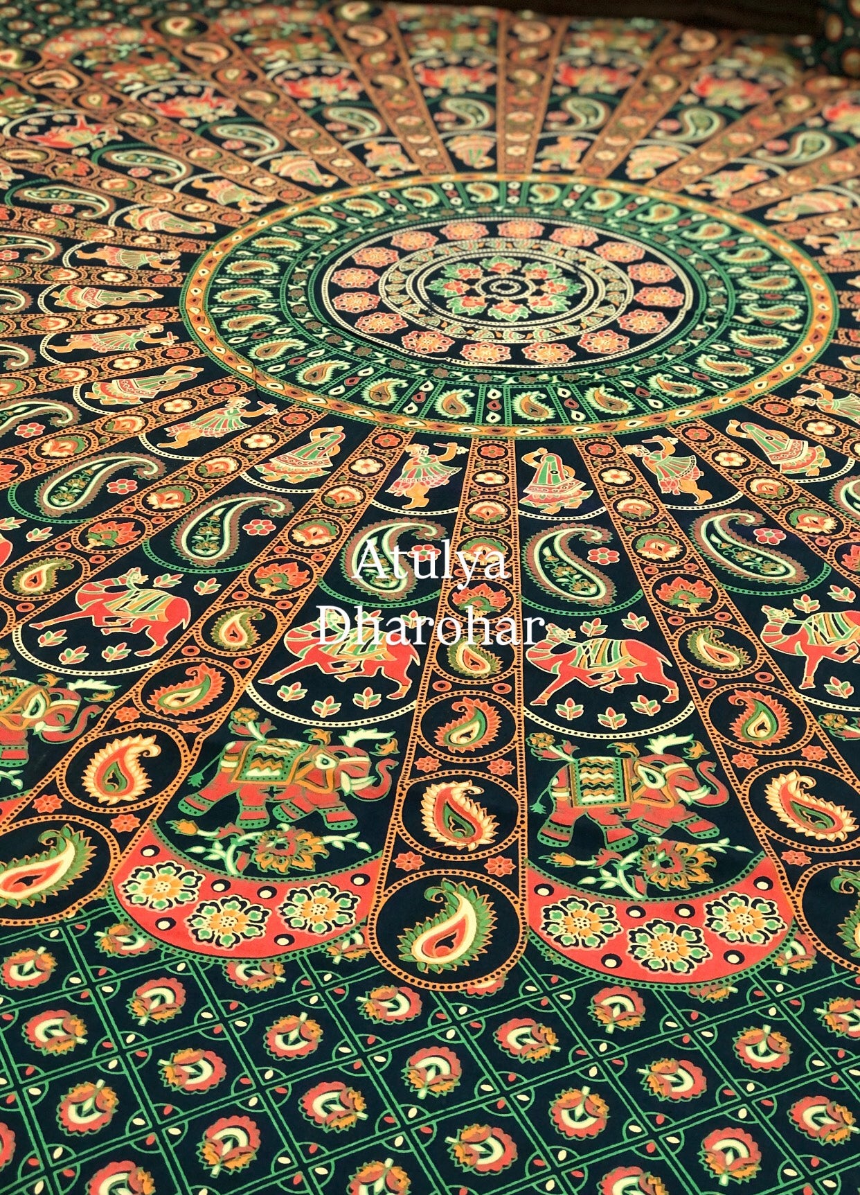 Green Mandala Cotton King Size Bedsheet