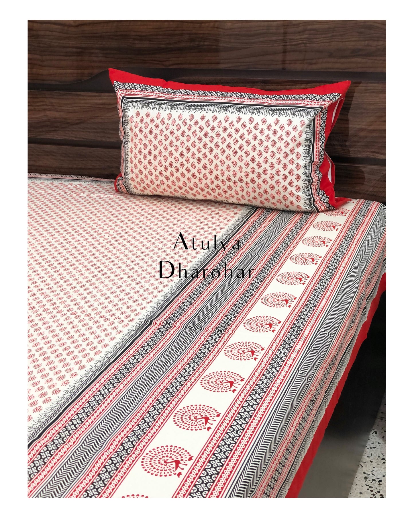 Red and Black Kalamkari Bedsheet