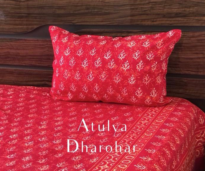 Red Butti Hand Block Pillow Covers