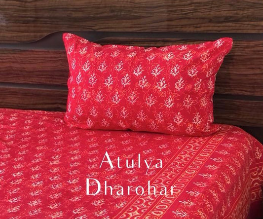 Red Butti Hand Block Pillow Covers