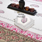 Pink and Grey Paisley Motifs Hand Block Dining Table Cover