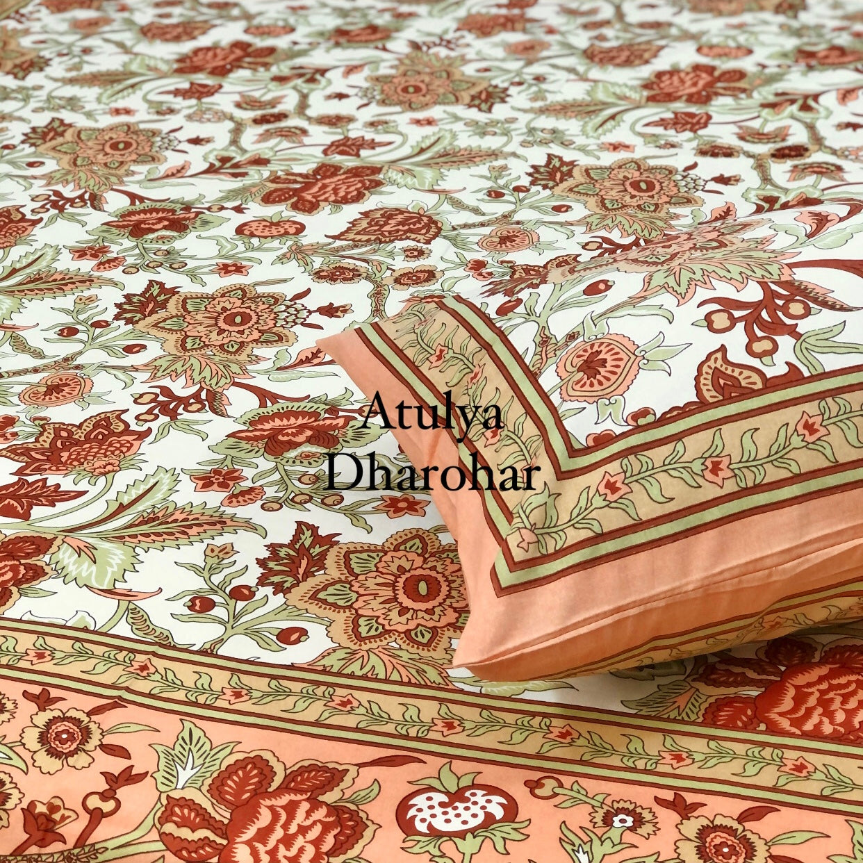 Orange Floral Jaal Bedsheet