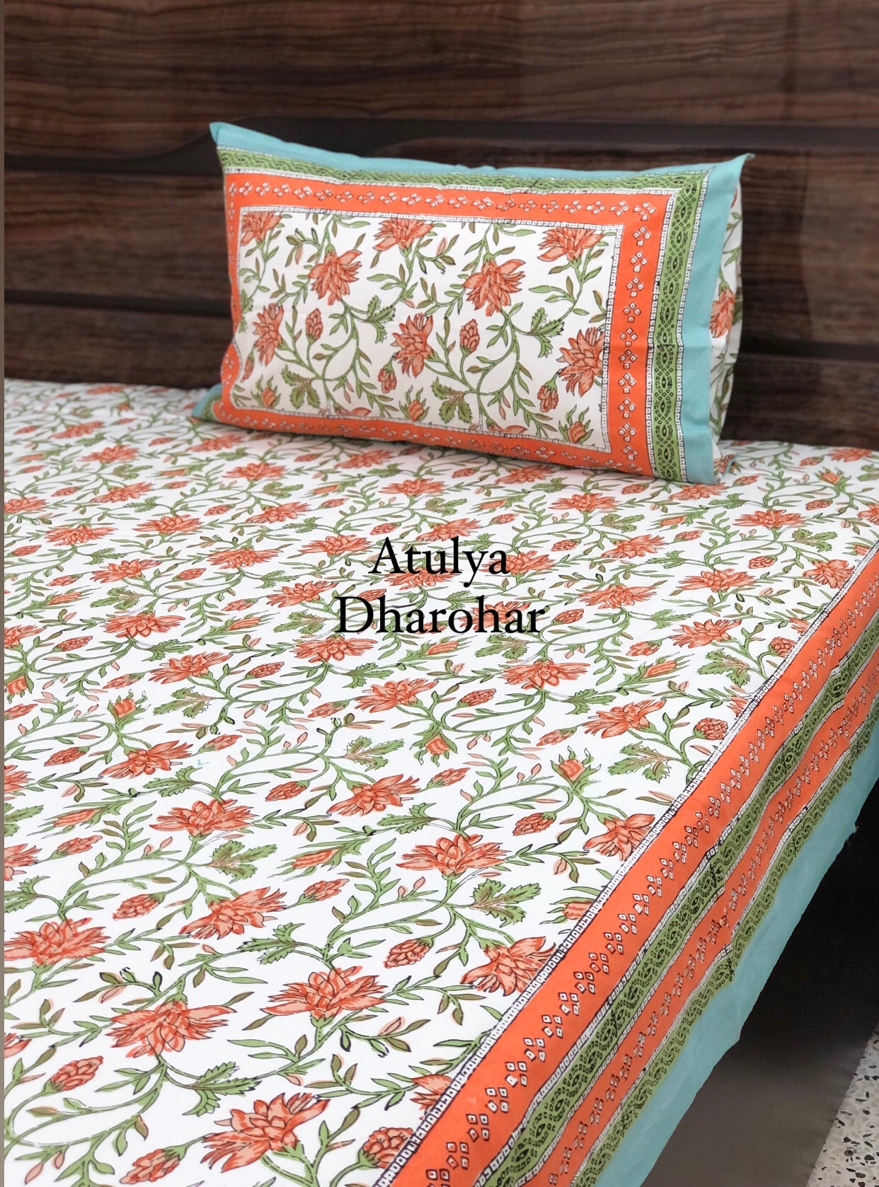 Orange Floral Jaal Bedsheet